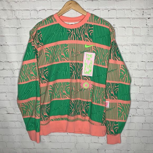 Sz M Sportswear Club Fleece Trippy Safari Sweatshirt In Pink Green FN1469-611 - Picture 1 of 8